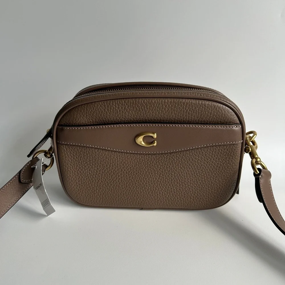 Coach Camera Bag Dark Stone Soft Pebble Leather Crossbody CC386